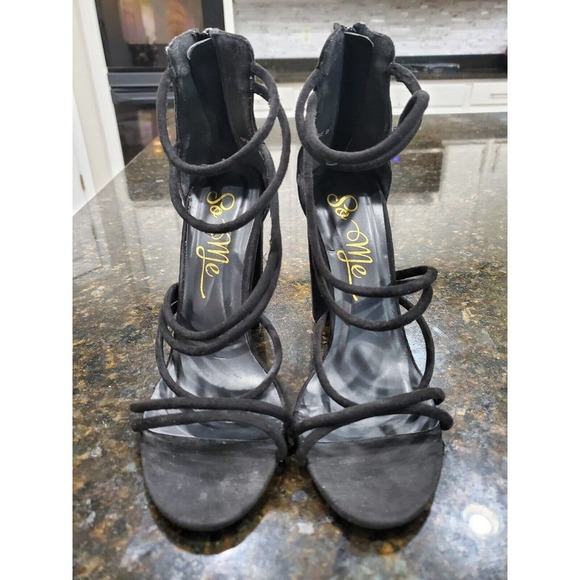 So Me Black Women's Suede Leather Strappy Block Heeled Casual Sandal Size US 9 - Picture 11 of 11